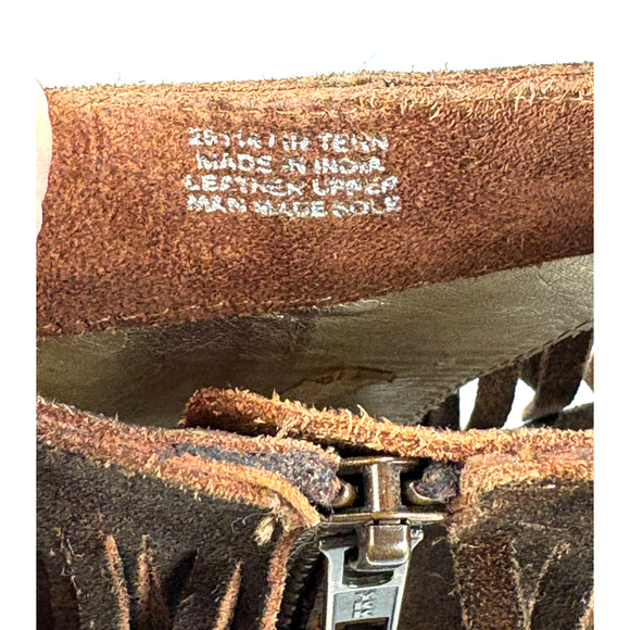 Diba True Cognac Brown Leather Booties Pep Toe Fringe Boots Boho Shoes Sz 7 - Picture 8 of 12